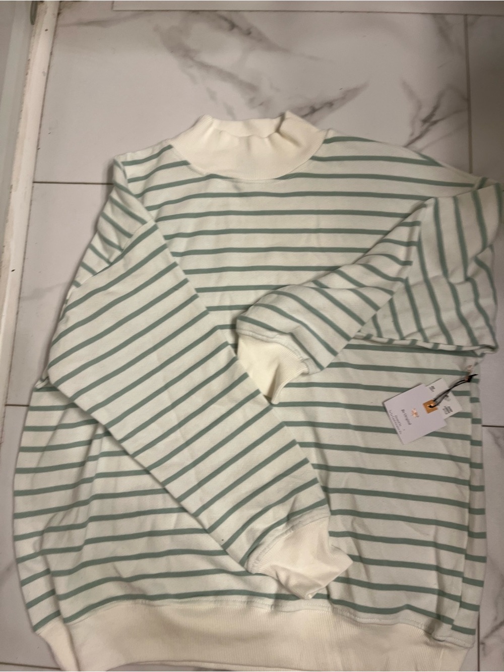 Striped Crewneck Sweatshirt in Cream and Sage
